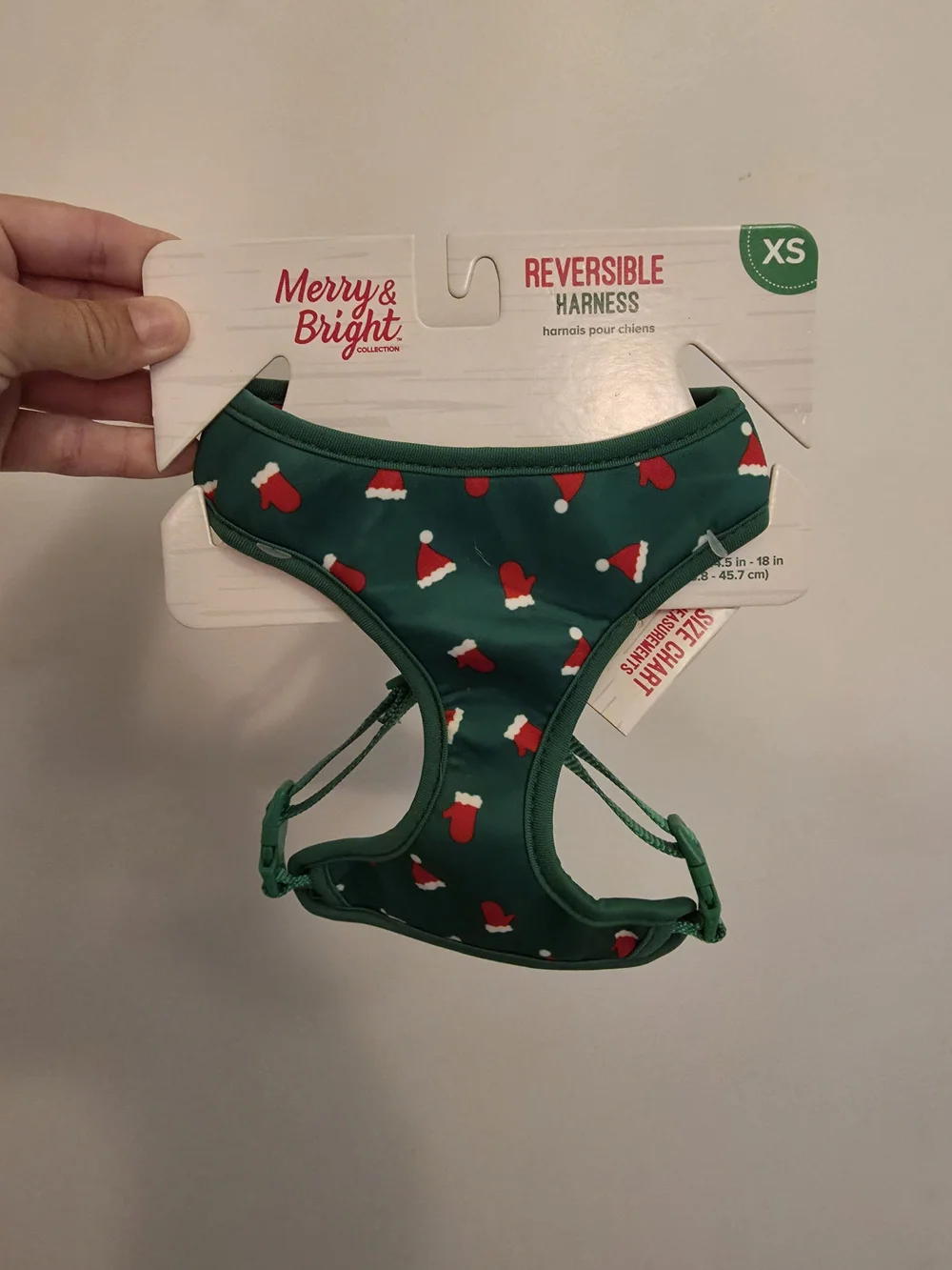 Dog's Reversible Green Holiday Harness - XS